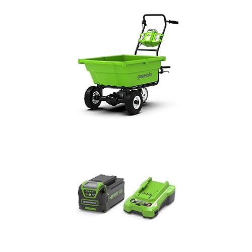 Greenworks G40GC Chariot de Jardin électrique autotracté 106L/100kg, basculement Facile, sans Batterie/Chargeur + Kit Batterie 40V 4Ah + Chargeur Universel...