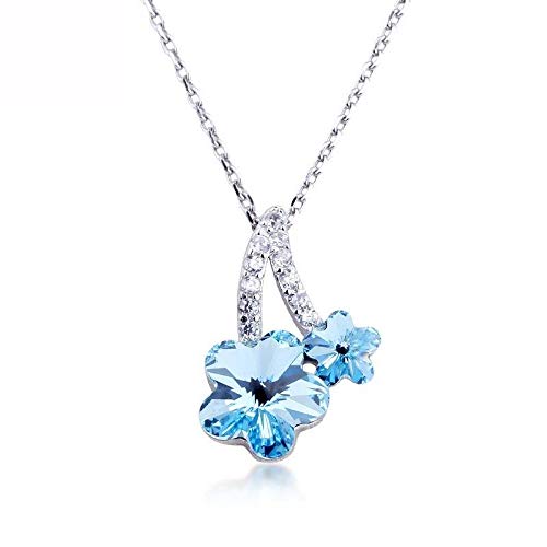 Colgante con forma de flor de cristal azul y circón premium