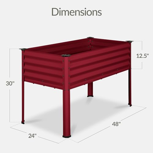 Image of Best Choice Products 48x24x30in Galvanized Raised Garden Bed, Metal Elevated Planter Box, Vegetable Garden for Backyard, Patio, Balcony, 100% Non Toxic Materials - Royal Red