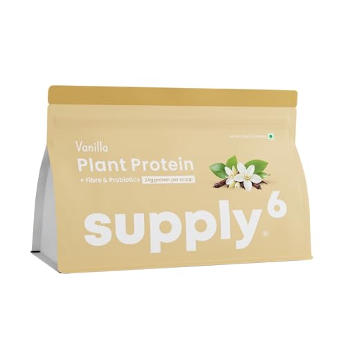 Image of Supply6 Plant Protein Powder | 24g Vegan Protein for Muscle Gain & Recovery | Pea & Rice Protein | No Bloating, Easy Digestion | With Probiotics & Fibre | Zero Sugar (500g, Vanilla)