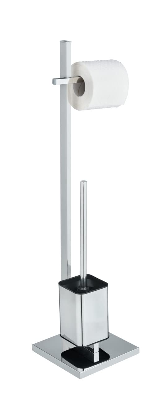 WENKO Piantana portarotolo e scopino WC Quadro - tubo squadrato, Acciaio, 23.5 x 72.5 x 18.5 cm, Cromo