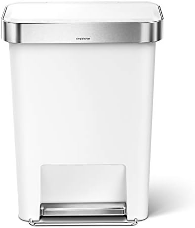 simplehuman CW1387CB 445L Rectangular Pedal Bin with Liner Pocket, Silent Soft Close Lid, Strong Wide Steel Pedal, Stabiliser Bar, Internal Hinge, White Plastic, W 47.0cm x H 63.5cm x D 32.0cm
