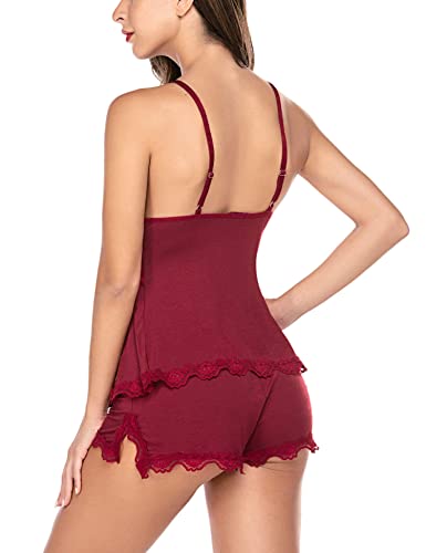 Wearella Women Sleepwear Modal Lace Chemise Nightgown Sexy Lingerie Silk Negligee Wine Red Xx-Large #TOP6