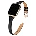 WFEAGL Leather Bands Compatible with Apple Watch 38mm 40mm 42mm 44mm, Top Grain Leather Band Slim & Thin Replacement Wristband for iWatch Series 5 & Series 4/3/2/1 (Black Band+Gold Adapter, 38mm 40mm)