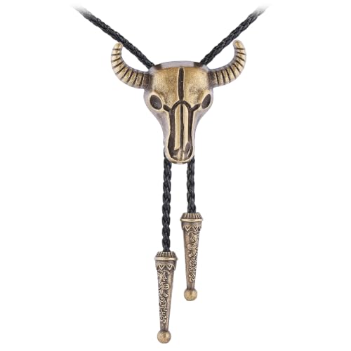 Image of Cowboy Bolo Tie for Men, Vintage Cow Skull Bolo Tie Necklace Native American Necktie for Men Women