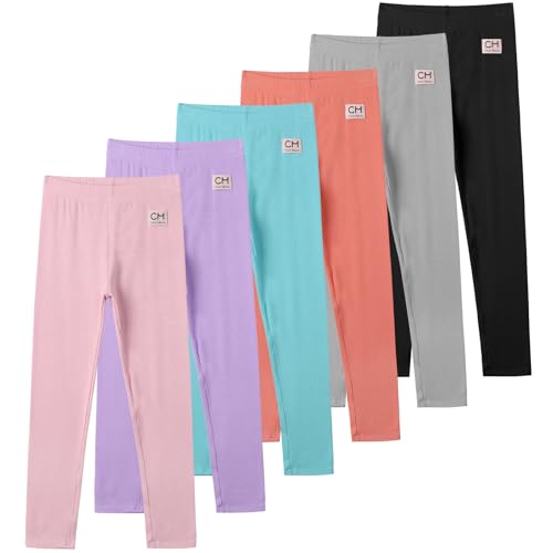 6 Pack Girls Leggings Multipack Girls Soft Comfortable Leggings Kids Basic Full Length Stretchy Pants