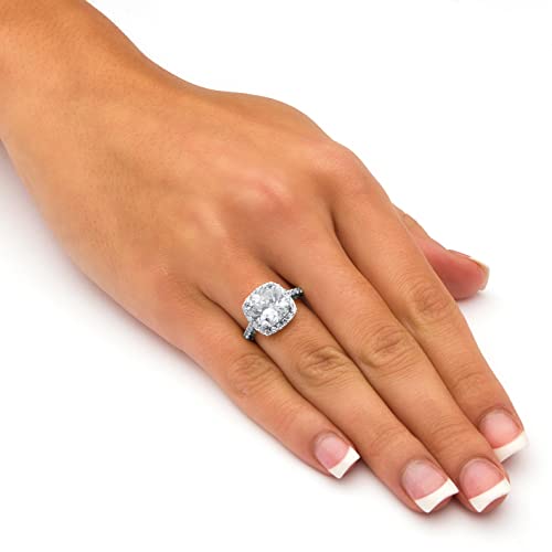 PalmBeach Platinum-plated Sterling Silver Cushion Created White Sapphire Halo Engagement Ring Sizes 6-10 Size 103