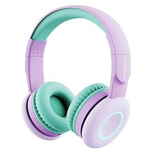 BIGGERFIVE Kids draadloze hoofdtelefoon, 7 kleurrijke LED-verlichting, Kids Bluetooth-hoofdtelefoon met microfoon, 85dB/94dB volume beperkt, opvouwbare op oor heaphones voor kinderen/jongens/meisjes/brandtablet/ipad, paars