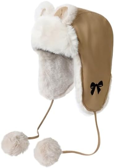 Bow Plush Lei Feng hat Women's Autumn and Winter Outdoor Warm and Cold Hairball Ear hat