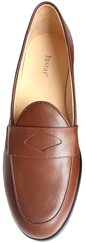 Image of Justar Men's Leather Penny Loafers Slip-On Tuxedo Dress Shoes Belgian for Business Casual Office