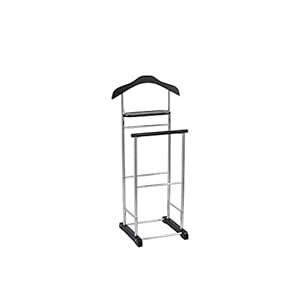Proman Product VL17028 with Wooden Hanger, Tray & Trouser Bar Valet Stand, Black
