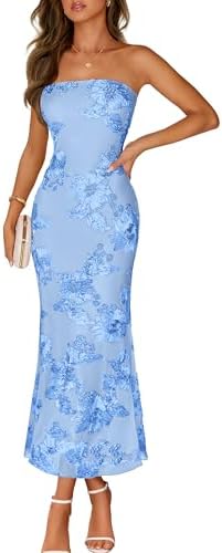 MEROKEETY Women's Floral Strapless Maxi Dress 2026 Summer Mesh Tu...