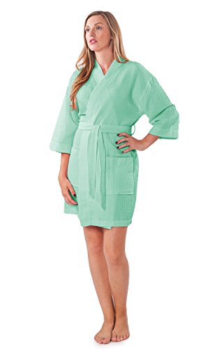 Image of Turquaz Lightweight Short Robes For Women Waffle Kimono Bathrobe - Soft, Fast-Drying, Long-Lasting Cotton Blend