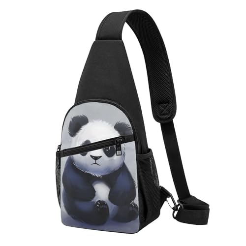 Sac à dos à bandoulière imprimé panda noir pour course à pied et randonnée