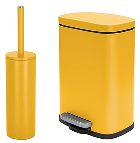 spirella Badset 2 TLG. Kosmetikeimer mit Absenkautomatik und WC Bürste Edelstahl Sun Gelb