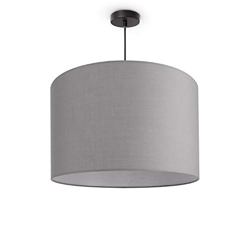 Paco Home Plafonnier luminaire suspendu salon et chambre, couleurs unies, déco E27, Abat-jour: Gris (Ø45.5 cm), Type de lampe: Suspension Noir