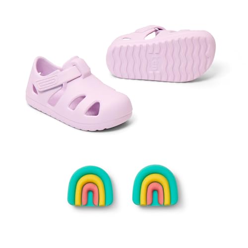 Ten Little Splash Sandals for Baby, Toddler & Kids, Adjustable, Closed Toe Water Sandals for Boys & Girls - Lightweight, Quick Drying Kid Water Shoes, Flexible EVA with Traction - Rainbow Purple, Sz 5