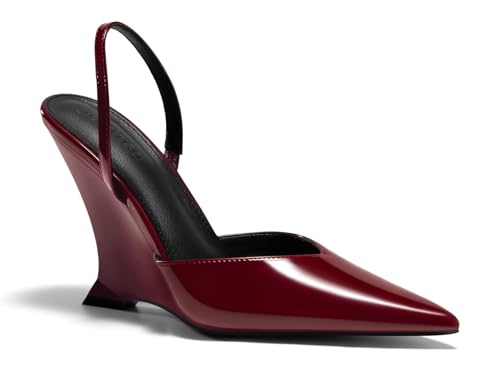 Coutgo Womens Slingback Wedge Heels Closed Pointed Toe D'Orsay Pumps Slip On Work Dress Shoes, Burgundy, Size 8