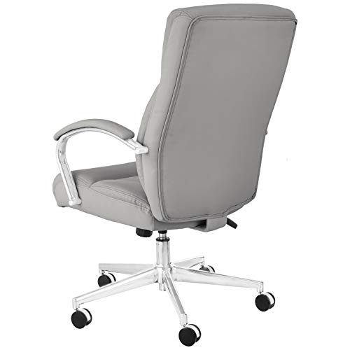Image of Amazon Basics Executive Desk Chair with Easy Assembly, Adjustable Height, 275lb Capacity, Wide Oversized Cushion, 29.13 inchD x 25.2 inchW x 43.11 inchH, Grey Bonded Leather