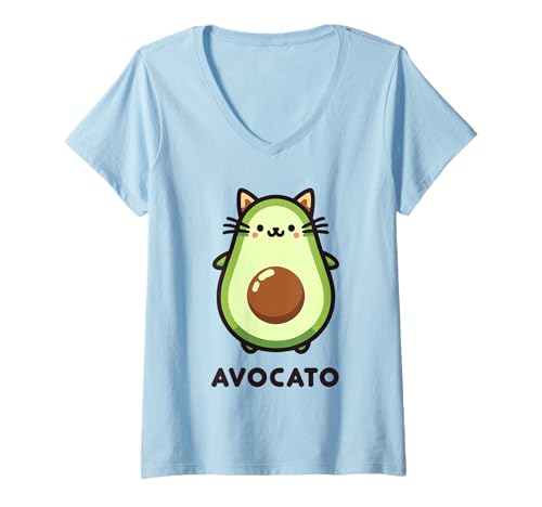 Womens Funny Avocato Cute Cat & Avocado Lover Pun Graphic V-Neck T-Shirt