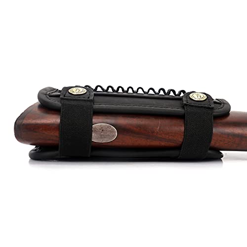 Tourbon Cheek Rest Pad With .22 Rifle Shell Holder Tactical Gun Stock Cover 14 Round Ammo Carrier Pouch Hunting Shooting Accessories (Genuine Leather - Black Right Hand) #TOP7