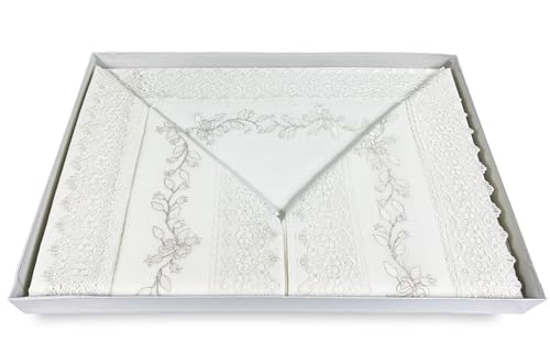 Tex family - Set Lenzuola Matrimoniale in Puro Cotone 100% | Elegante Pizzo macramè | 4 Pezzi: 1 Lenzuolo sopra, 1 Lenzuolo sotto, 2 Federe | Lavabile, Cotone