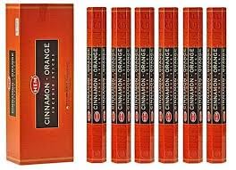 HEM Cinnamon Orange Incense Sticks – 6 Packs (120 Sticks Total) – Warm Spicy Citrus Fragrance – Natural Masala Blend with JRose Wooden Holder – Meditation, Yoga, Relaxation