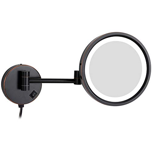 GURUN 8.5-Inch Adjustable LED Lighted Wall Mount Makeup Mirror with 7X Magnification,Oil-Rubbed Bronze Finish M1807DO(8.5in,7X)