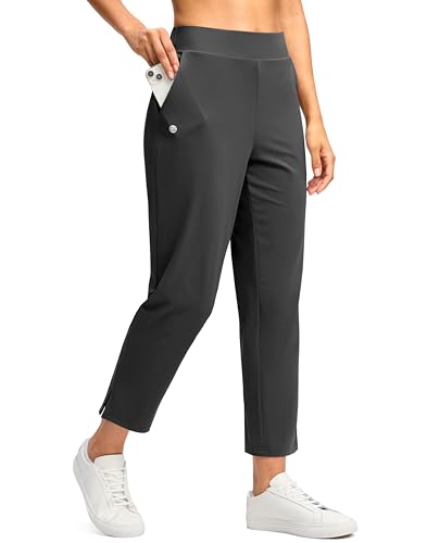 G Gradual Women's Pants Ankle 7/8 Golf Pants 3 Pockets Stretchy Petite Travel Pants with Inner Drawstring for Work Business Casual Athletic, Dark Grey, XL