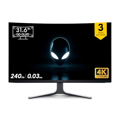 Alienware-AW3225QF 80.01cm (32") 4K QD-OLED Gaming Monitor, Screen Coating: Anti-Reflection, Color Support: 1.07 Billion, Response Time: 0.03ms(typical), Ports: 1x DP1.4, 2x HDMI 2.1, 5x USB 3.2 Gen 1