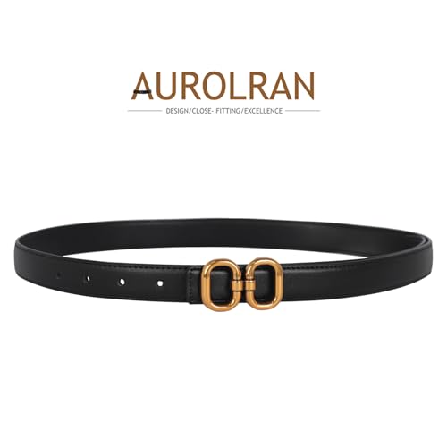 Image of Women's Fashion Classic Metal Buckle Leather Belt with Jeans Dress