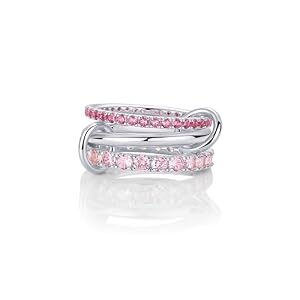 PAVOI 14K Gold Plated Interlocking Ring for Women – Chunky Connected Bands Interlock Stackable Rings for Women – Trendy Cubic Zirconia Two Tone Interlocked Multi-Band Statement Jewelry
