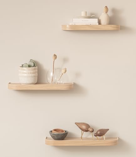 Kazai.® Wandregal-Set 'Toke' | 3 Hängeregale in Echtholz-Veneer | Schwebendes Holzregal als Wanddeko und Ablage für Bad, Wohnzimmer, Küche, Schlafzimmer und mehr | Eiche, weiß