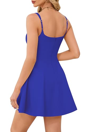 Image of Womens Square Neck Mini Dress Sexy Sleeveless Adjustable Straps Summer Cute A-Line Short Prom Cocktail Party Dresses