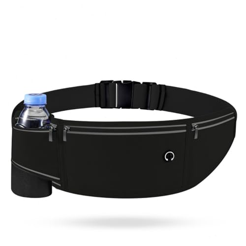 ランニングポーチ ウエストポーチ 大容量 ドリンクホルダー付き スマホ収納可能 ボディバッグ 軽量 快適 アウトドアスポーツ用 (ブラック)