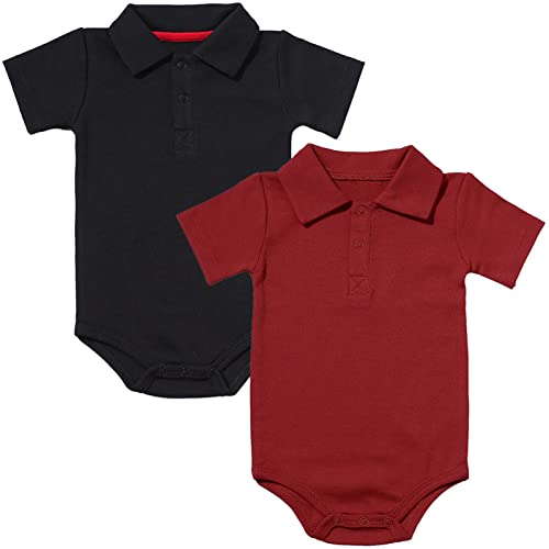 Image of Jimonda Baby Boy Girls Collared Bodysuit,Polo Short Sleeve Rompers,Pure Color Baby Clothes,Cotton 0-24 Months