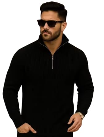 Image of Men's Solid Zipper Hooded Sweatshirt | Ribbed Hem, Lined Hood, Side Pockets, Durable Zip