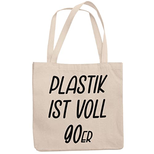 Smyla Personalisierte Umhängetasche Bedruckt - Plastik ist voll 90er - mit extra breitem Boden, Oekotex zertifiziert, mit langem Henkel - Ideal als Geschenk und kleine Aufmerksamkeit Cover