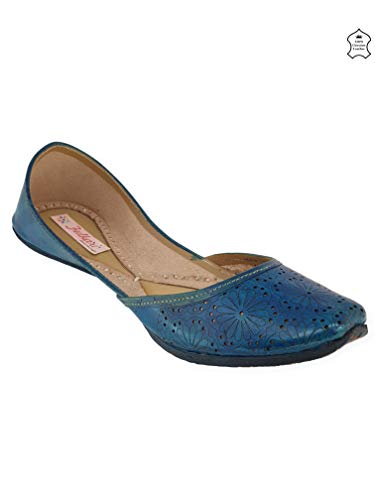 Image of Fulkari Women Cutwork Casual Genuine Soft Leather Jutis | Bite and Pinch Free Juttis | Punjabi Jutti | Girl's Office Flat Ladies Mojari | dailywear Ethnic Juti |