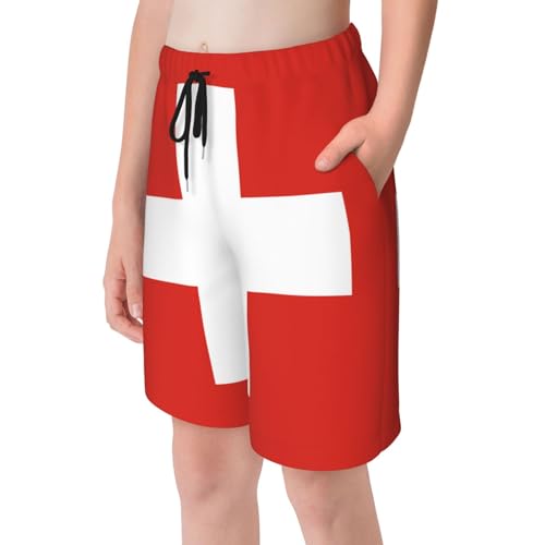 Swiss Flag Youth Beach Pants, Soft and Breathable, with Drawstring Waist, Suitable for Sports and Leisure.4