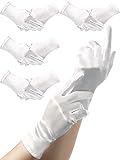 Sumind 4 Pairs Women Short Satin Gloves Child Adult Gloves Wedding Party Wrist Length Gloves Gown Gloves Opera Gloves (Adult Size)