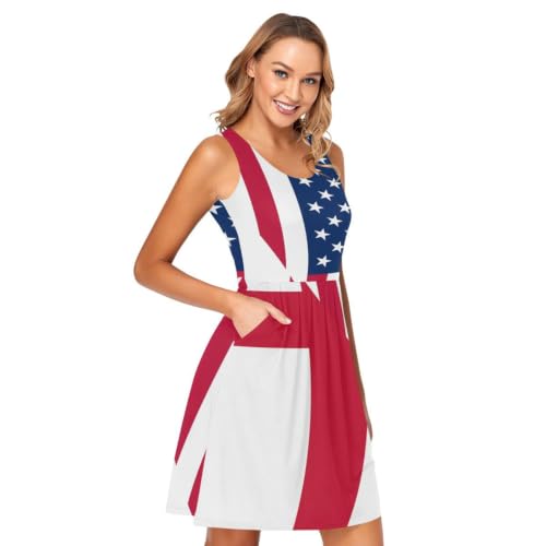 Robe sans manches drapeau USA Angleterre col rond décontractée femme