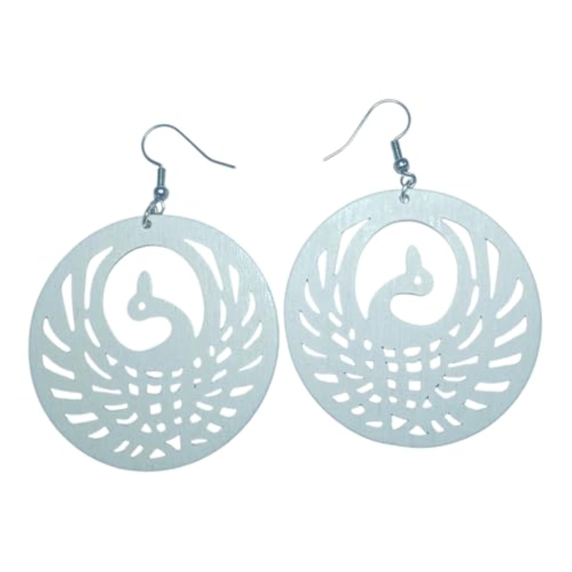 Boho Wooden Dangle Phoenix Design Earrings
