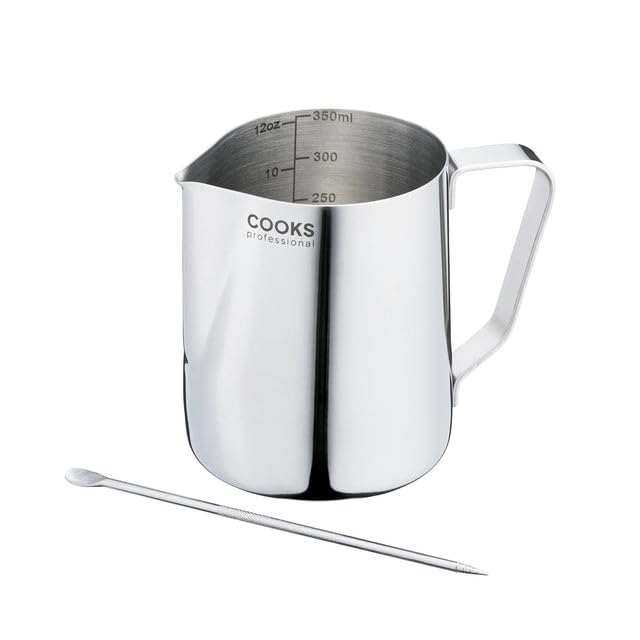 Cooks Professional Stainless Steel 350ml Milk Steaming Jug & Latte Art Pen
