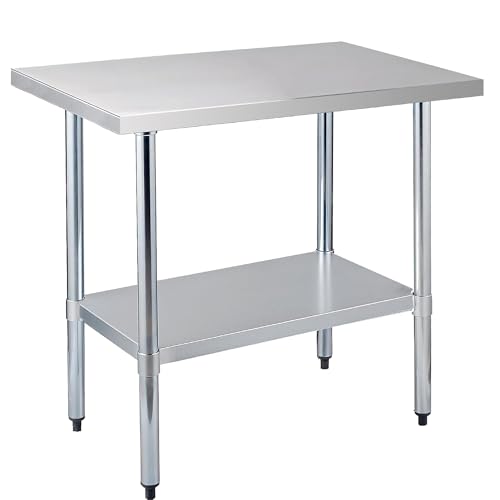 Image of COOLCHEF Stainless Steel Work Table 24 x 36 Inch, NSF Commercial Prep Table with Undershelf, Heavy Duty Food Prep Workstation