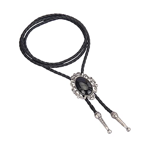 Image of GelConnie Bolo Tie for Men Women Western Cowboy Turquoise Leather Necktie | Natural Stone Bolo Tie Necklace for Women Rodeo Cowboy Leather Necktie Native American Western Cowgirl Ties Adjustable Cord