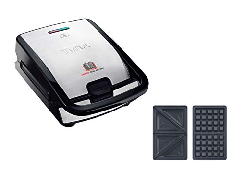 Tefal SW852D - Sandwichera, 700 W, revestimiento antiadherente, negro/acero inoxidable