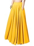  ORANDESIGNE Jupe Longue Femme Ete Taille Elastique Maxi Jupe Fluide Boho Rétro Mode Élégant Couleur Unie Jupe Plissee Trapeze Plage Casual Skirt Ete D Jaune 3XL