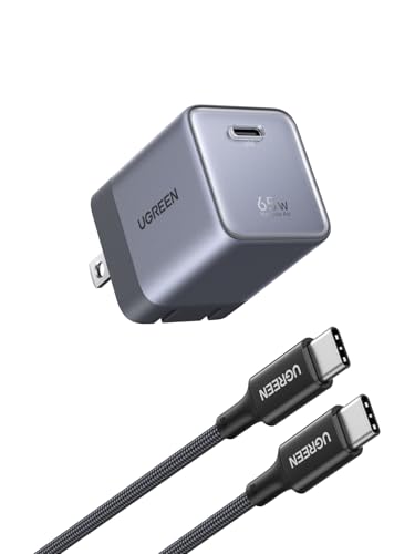 UGREEN Air 65W USB-C 超小型 GaN急速充電器 折りたたみプラグ 33×31×40.4mm iPhone 17/16/15/14/13 MacBook Air iPad Galaxy Android スマホ ノートPC 対応 PSE認証 いたわり充電対応 バッテリー保護 温度制御 100W USB-Cケーブル付きの商品画像（Amazon）