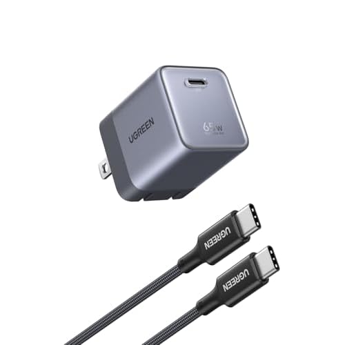 UGREEN Nexode Air 65W USB C Charger, Foldable Mini Charger Block Fast Charging with USB C Cable, GaN Charger for MacBook Air/Neo/Pro, iPhone 17 16, Galaxy S26/S25, iPad, Grey